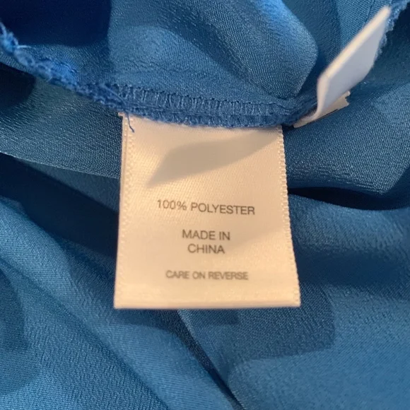 NY & COMPANY Tunic Top Blouse Belted Bohemian Flutter Cap Sleeves Blue Medium - Picture 7 of 8